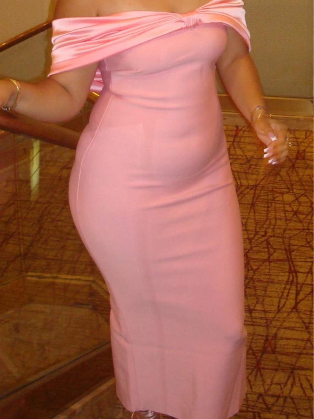 Fashion Nova Pink Off-Shoulder Maxi Dress